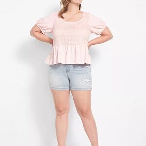 BRAND NEW LANE BRYANT plus size Short Puff-Sleeve Square-Neck Peplum 26/28 pink